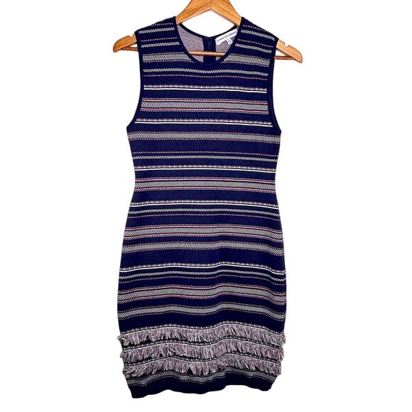 Cupcakes and Cashmere Sleeveless Bodycon Dress Size L Navy Fringe Stripe Sonata - Picture 1 of 9